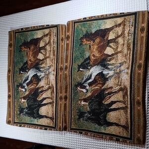 Vintage Home Run Set of Standard Tapestry Pillow Shams Made in USA Wild Horses